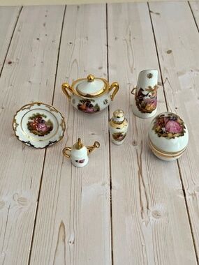 Vintage Limoges France Porcelain Set Romantic Courting Scene Trinket Collection